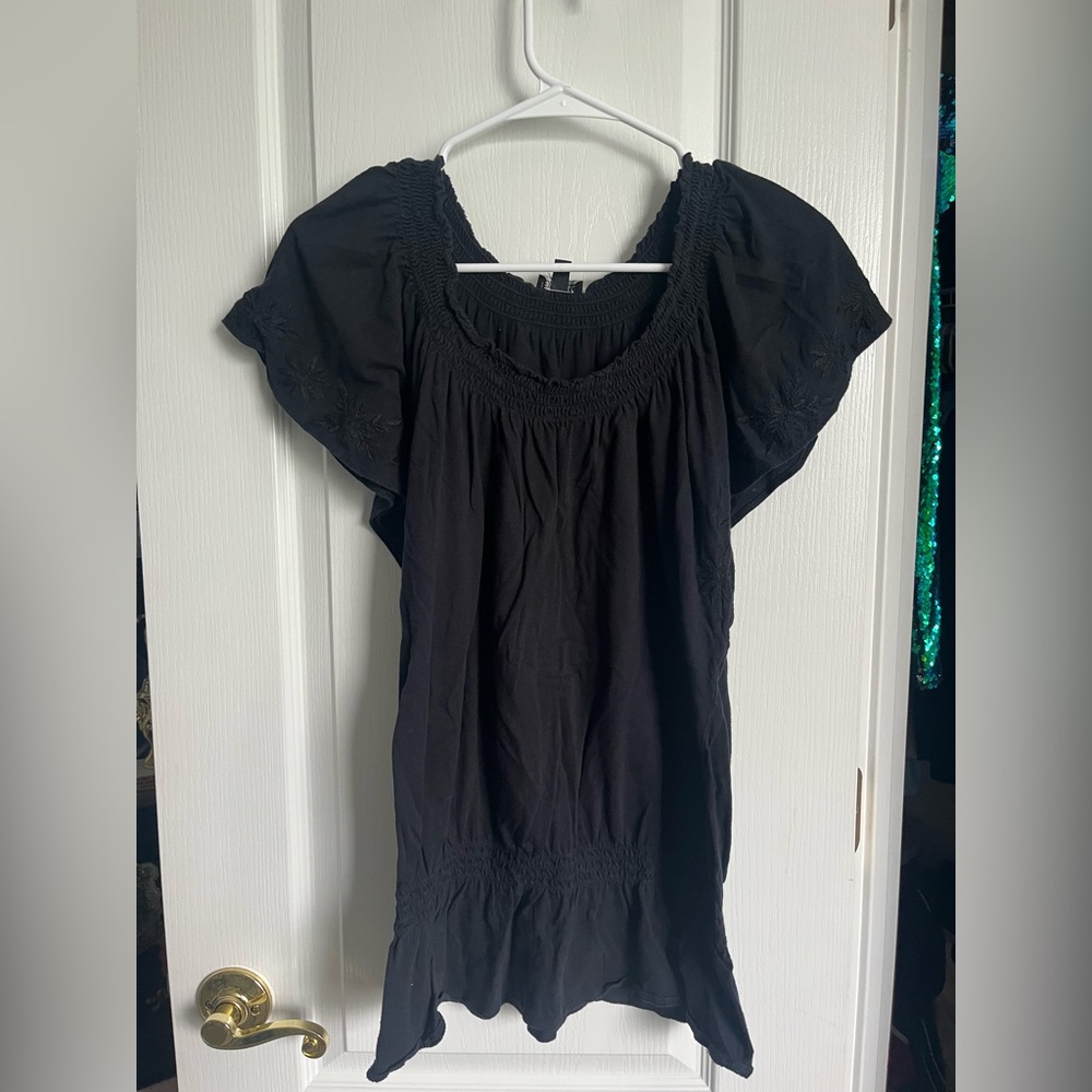 Express Black Flutter Sleeve Smocked Blouse